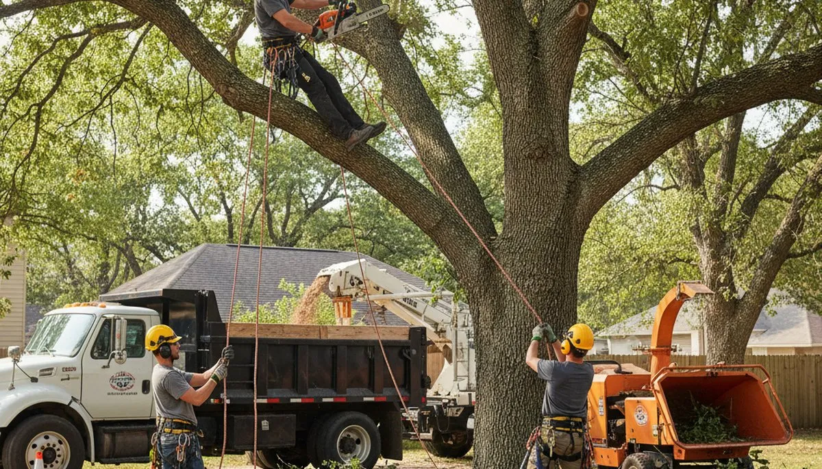 Lancaster, PA tree removal crew safely removing an unsafe tree for a local property