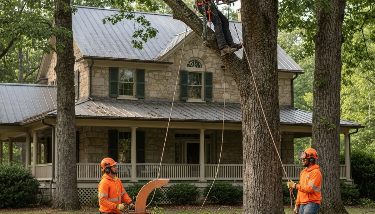 Lancaster, PA tree service crew removing a tree for safe residential property maintenance
